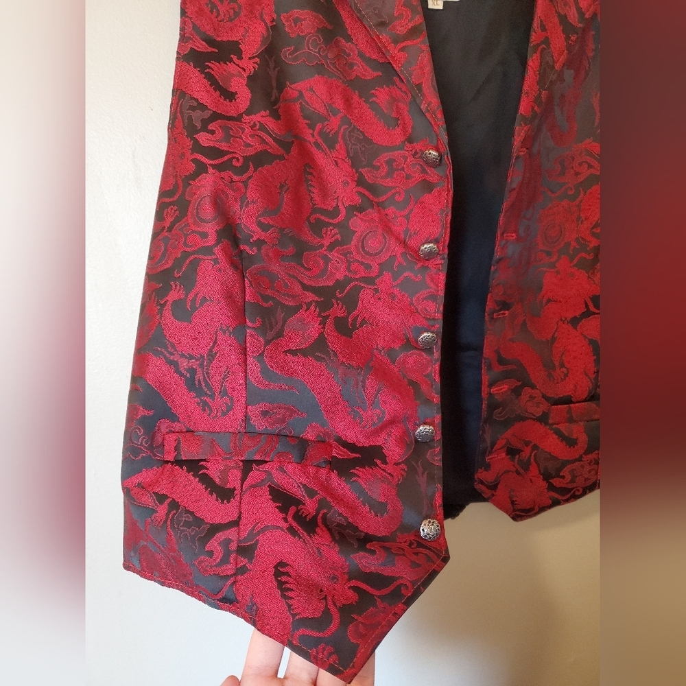 Wah Maker Frontier Vest- Red and Black Brocade Dragon Print - Picture 6 of 16